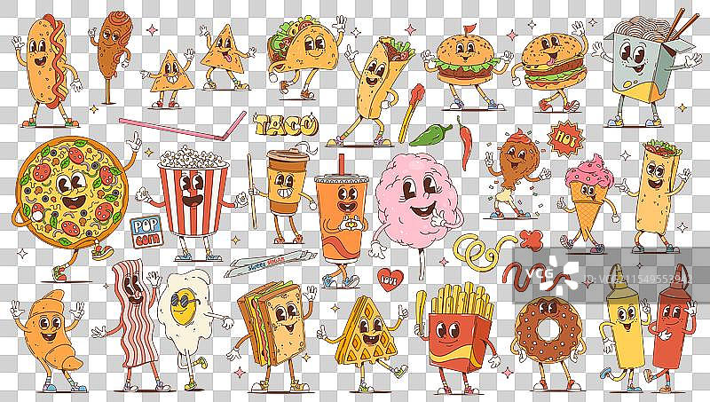 复古风格的快餐和早餐角色图片素材