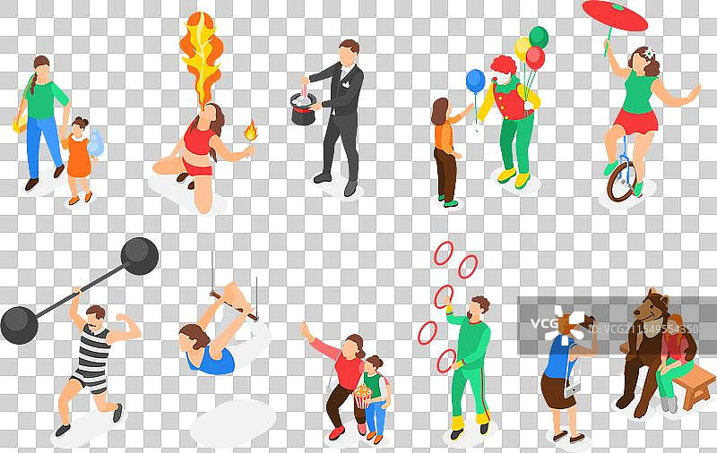 等距的马戏团艺术家和观众，魔术师图片素材