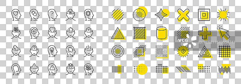 心理健康线条图标：压力、焦虑、头痛图片素材