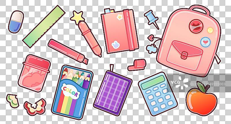 可爱的学习必需品套装图片素材