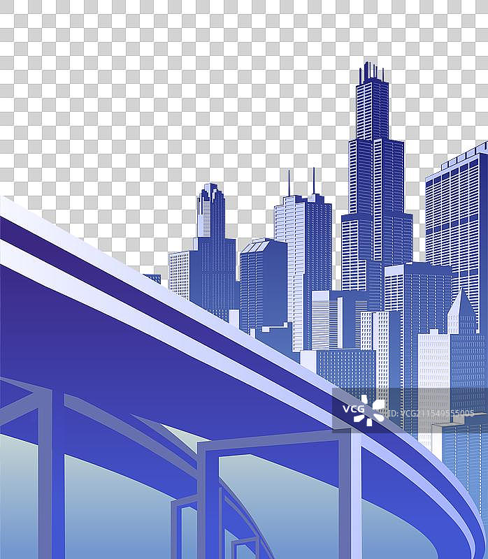 高速公路立交桥与城市天际线图片素材