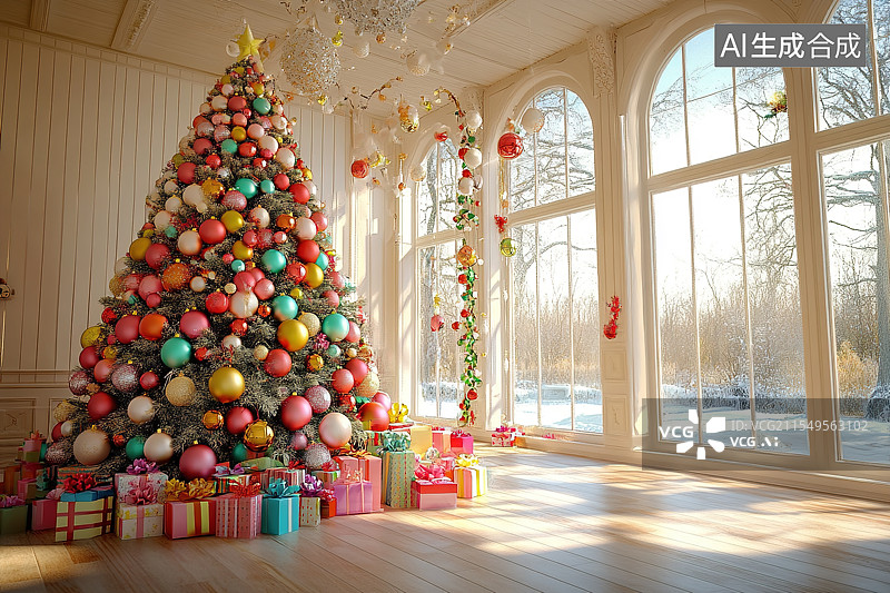 【AI数字艺术】梦幻糖果屋圣诞树图片素材