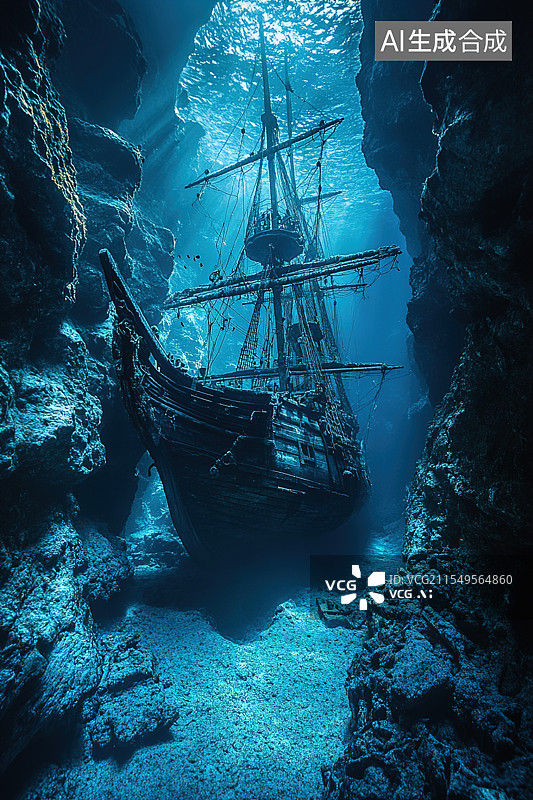 【AI数字艺术】深海沉船的魅影图片素材
