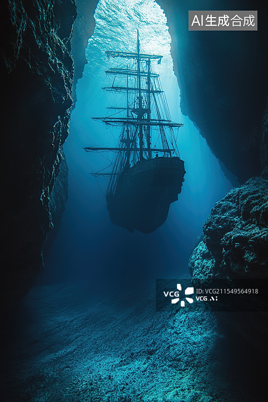 【AI数字艺术】深海沉船的魅影图片素材