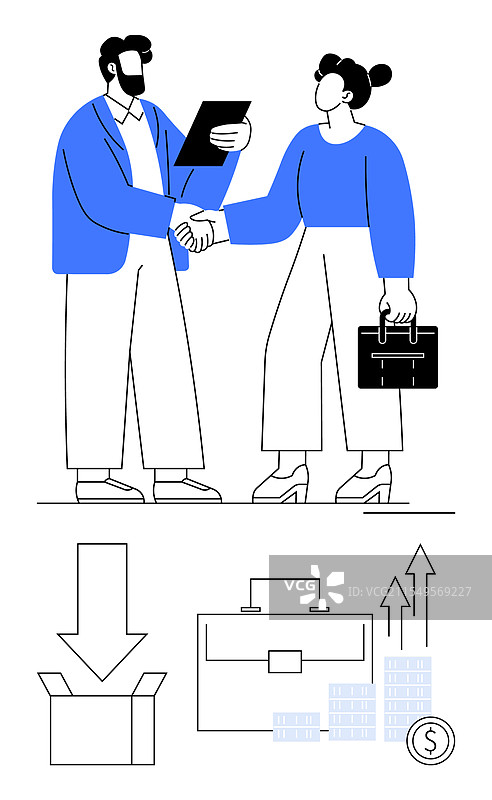 商务伙伴握手，手中拿着公文包图片素材