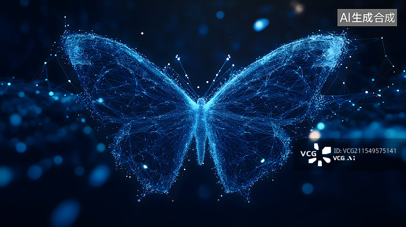 【AI数字艺术】深蓝色科技感的一只蝴蝶图片素材