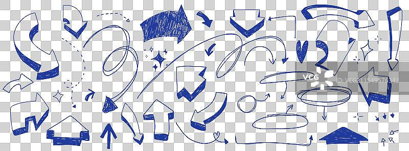 一组手绘的涂鸦箭头和波浪线图片素材