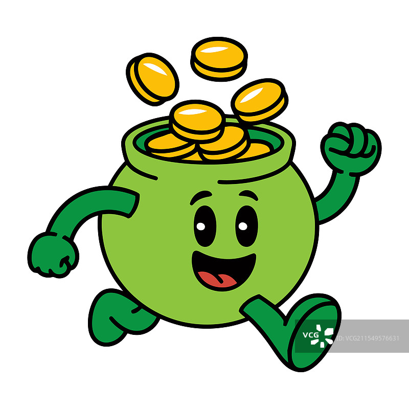 卡通金币罐角色在奔跑图片素材