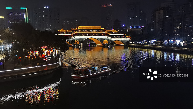 成都安顺廊桥的夜景图片素材
