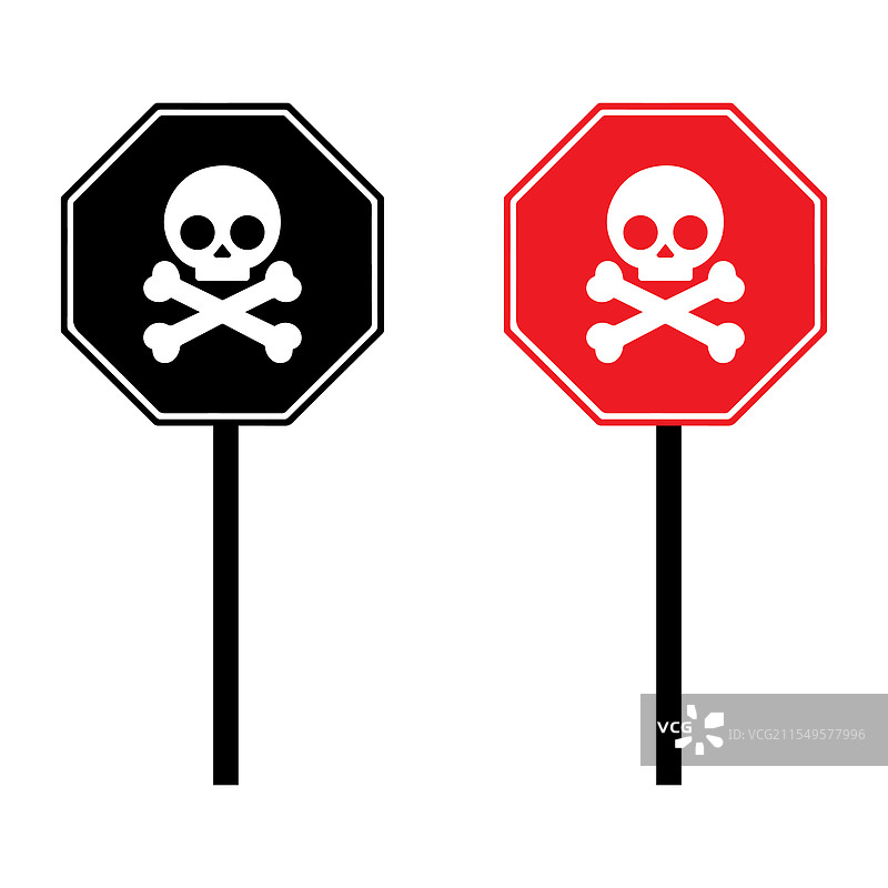 黑色骷髅和交叉骨的危险标志图片素材