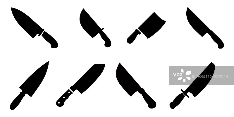 白色背景上的刀具轮廓图标集图片素材