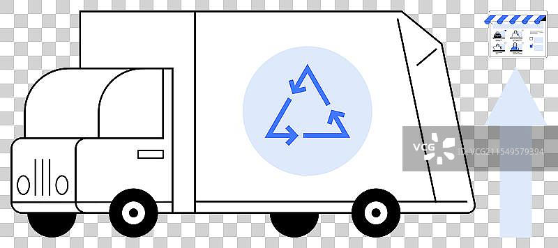 环保回收卡车，带有蓝色箭头图片素材