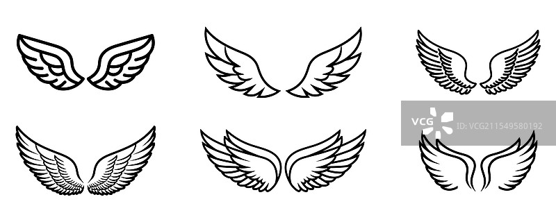 白色背景上的天使翅膀图标艺术集图片素材