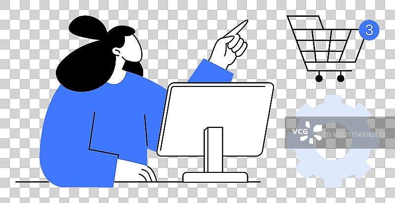 女人指着购物车上的通知图片素材