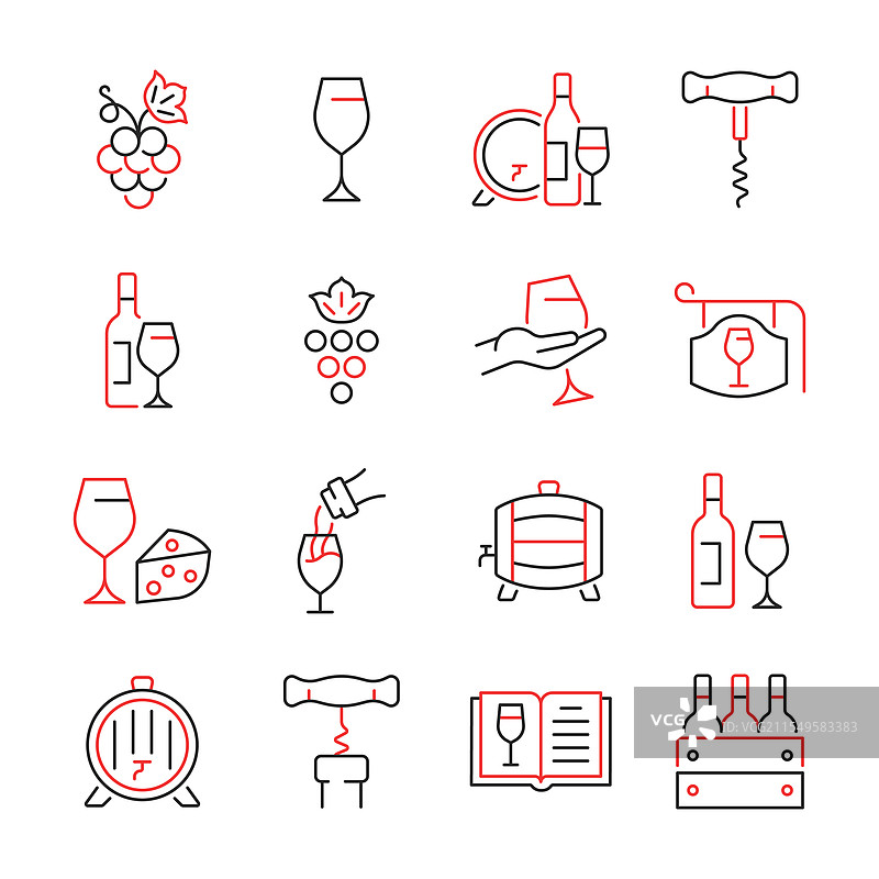 葡萄酒线条颜色图标集合图片素材