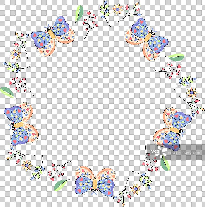 可爱的框架，里面有蝴蝶和花朵，适合婴儿使用图片素材