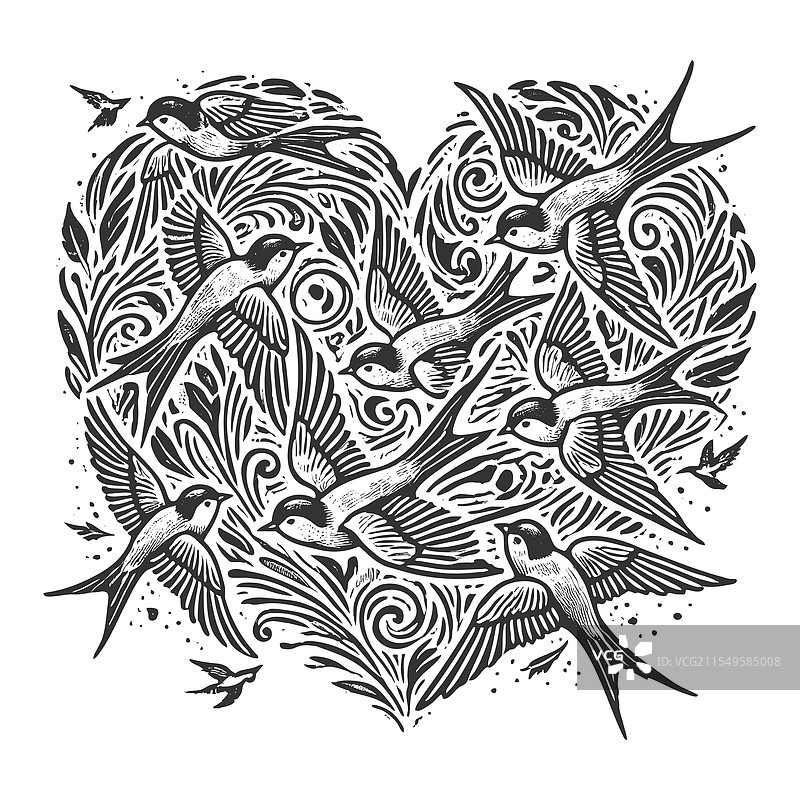 心形旋转的鸟儿图片素材