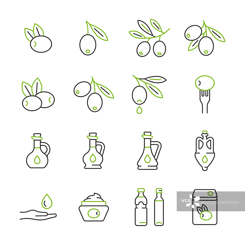 橄榄油线条颜色图标集图片素材