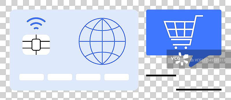 非接触式信用卡和购物车图标图片素材