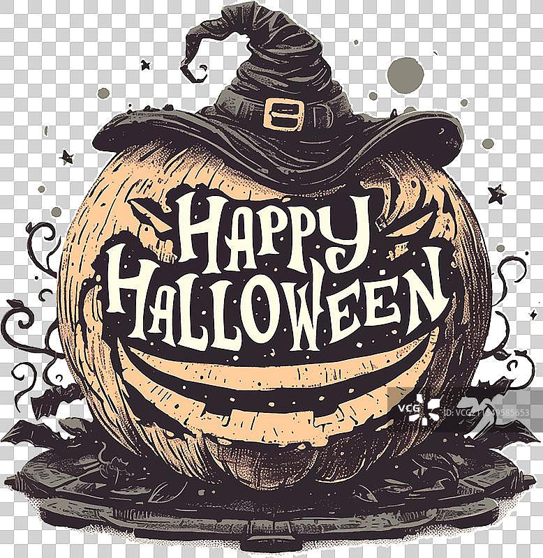 一个戴着女巫帽的南瓜和文字图片素材