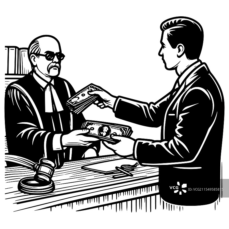 男子用现金支付法官的雕刻图片素材