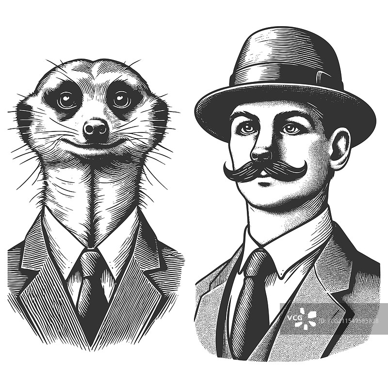 拟人化的狐獴与人类图片素材