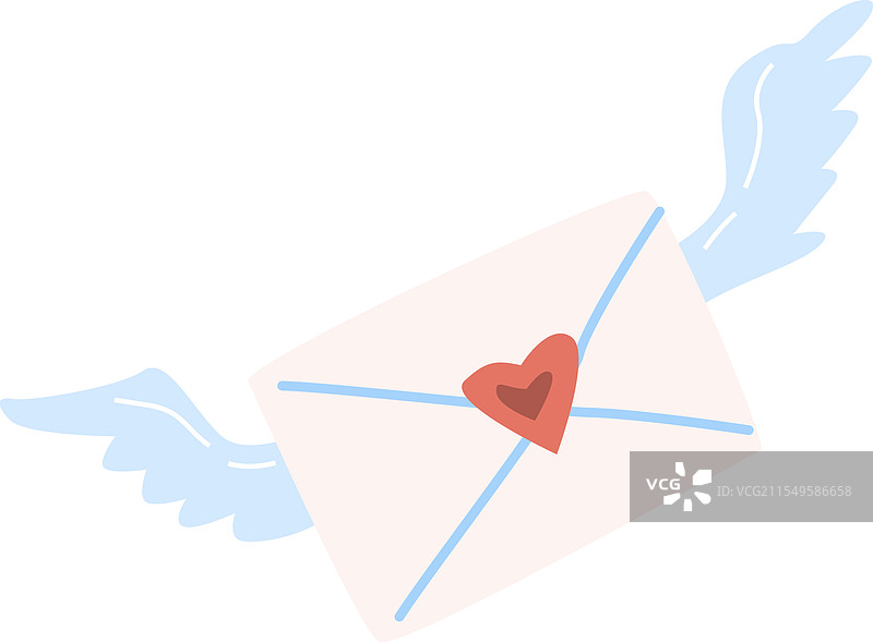 飞翔的情书，带着心形和翅膀图片素材