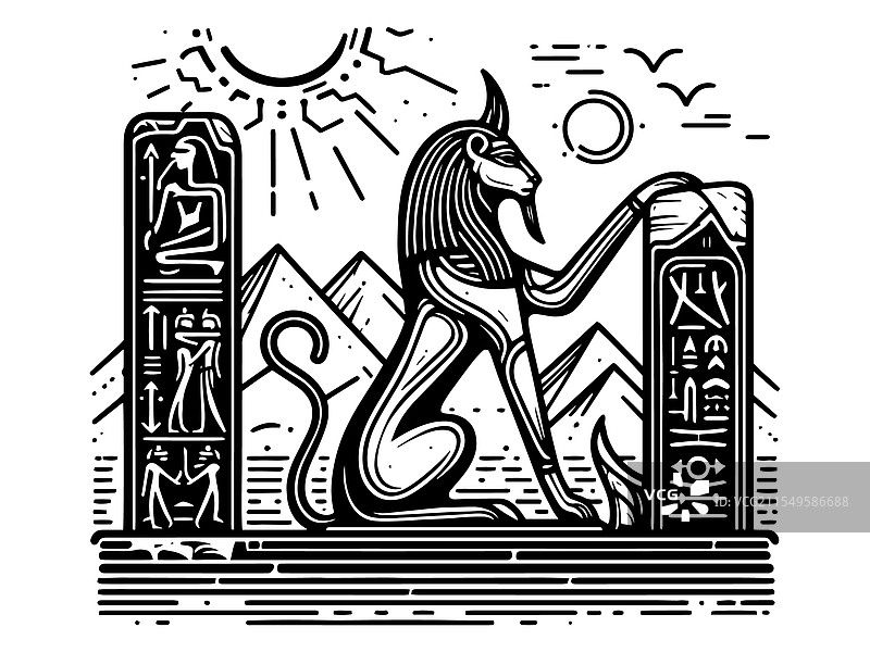 古埃及狮身人面像与象形文字图片素材