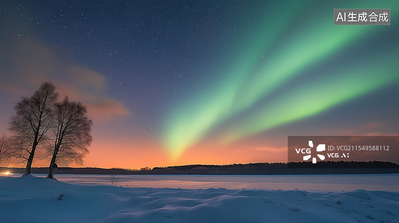 【AI数字艺术】冰天雪地极光自然风景图片素材