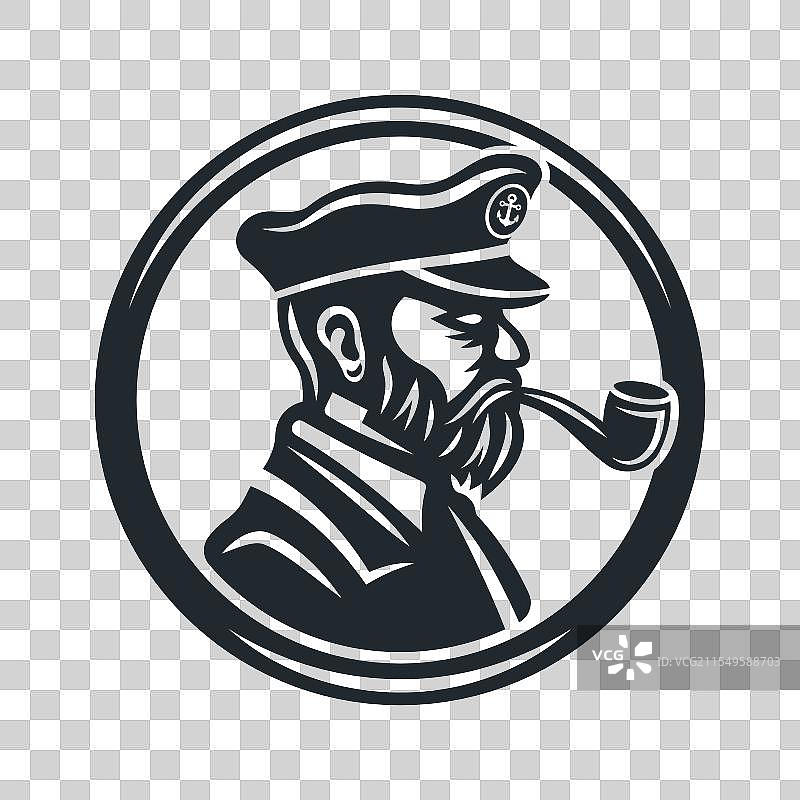 在圆形物体中抽烟斗的船长图片素材