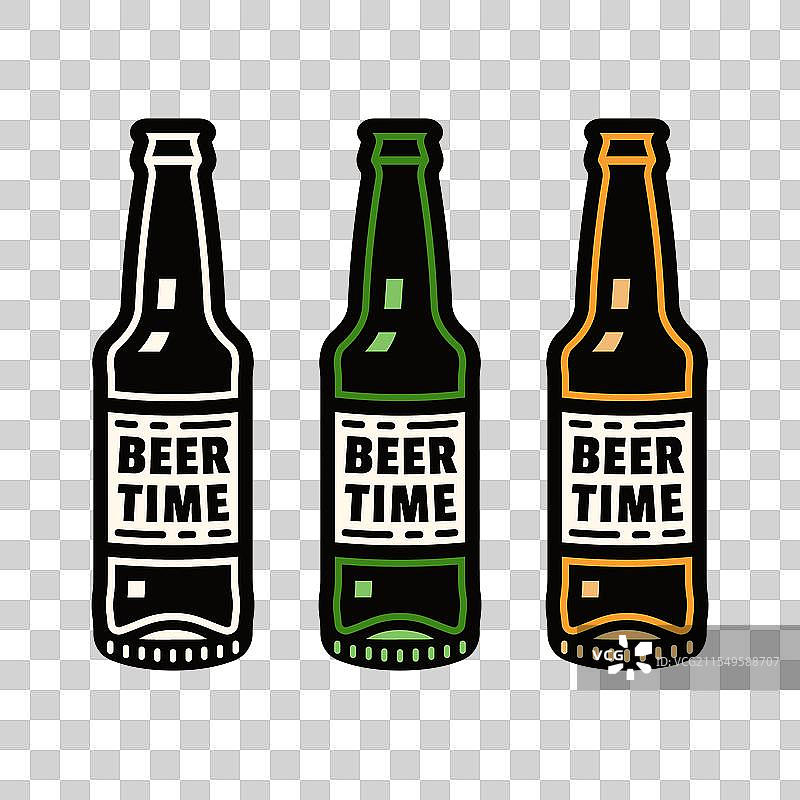 单色别针风格的啤酒瓶套装图片素材