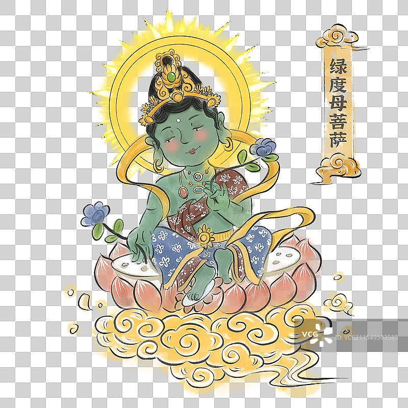 中国风传统神仙绿度母菩萨人物元素图片素材