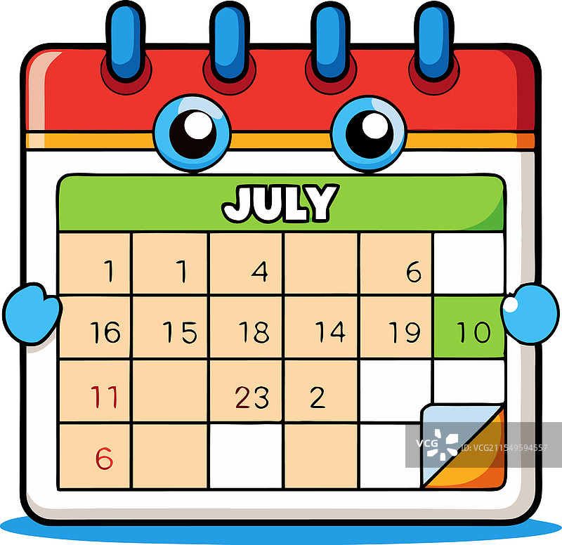 有趣且互动的七月日历，特色是一个图片素材