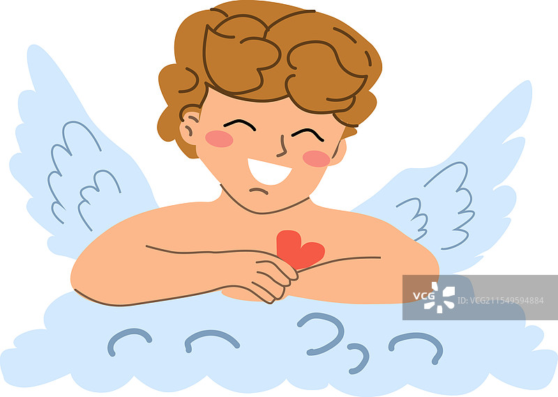 迷人的卡通天使，翅膀抱着一颗心。图片素材