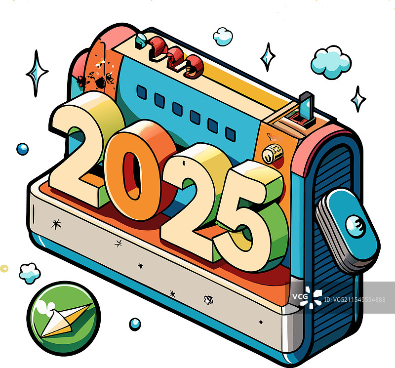 充满活力的2025对话框，带有欢快的设计图片素材