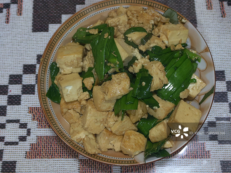 青蒜炒豆腐图片素材