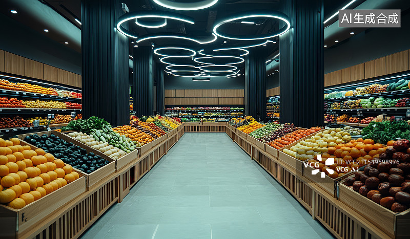 【AI数字艺术】超市果蔬区内部陈列图片素材