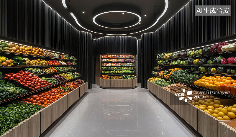 【AI数字艺术】超市果蔬区内部陈列图片素材