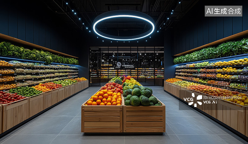 【AI数字艺术】超市果蔬区内部陈列图片素材