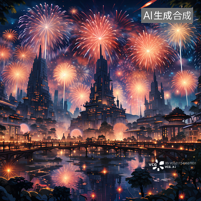 【AI数字艺术】喜迎春节烟花漫天图片素材