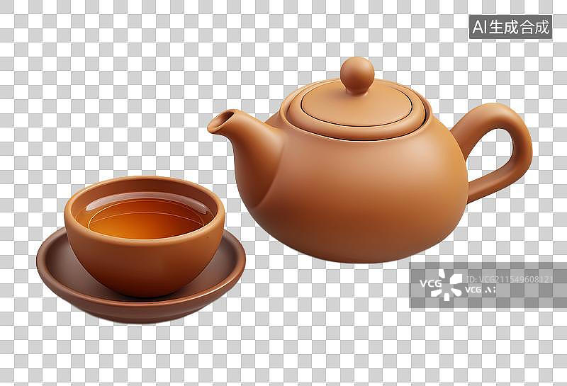 【AI数字艺术】3D紫砂壶和茶杯图片素材