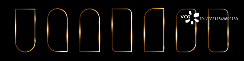 黑色背景上的艺术装饰风格金色细框图片素材