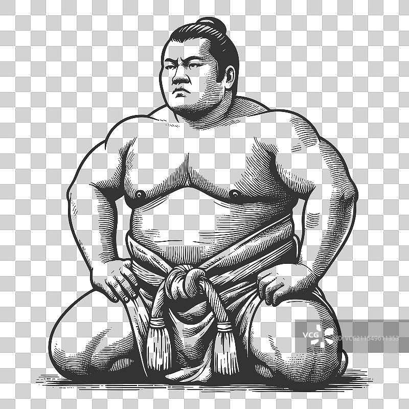传统姿势的相扑摔跤手雕刻图片素材