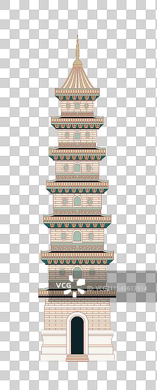 国风国潮风新中式地标建筑矢量插画元素—台州 天台山 梁妃塔图片素材