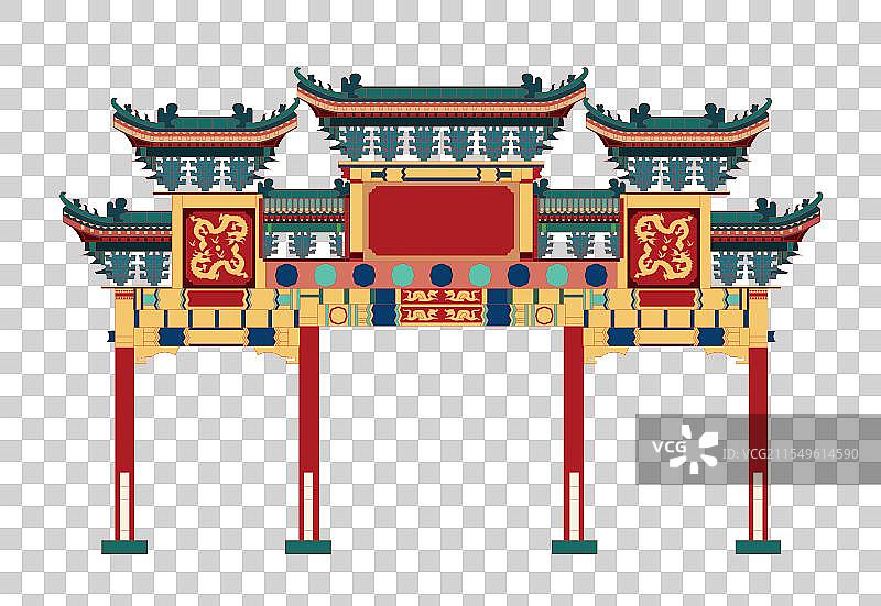 国风国潮风新中式地标建筑矢量插画元素—潍坊市 金宝乐园图片素材