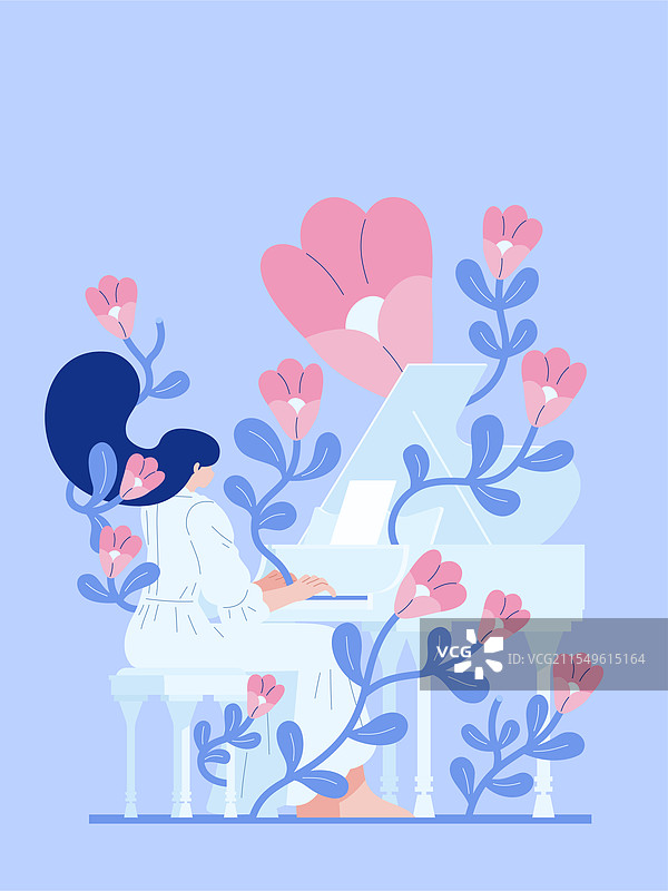 弹钢琴的女性插画图片素材