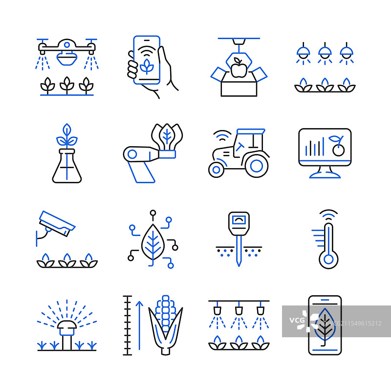 智能农业线条彩色图标集合集图片素材