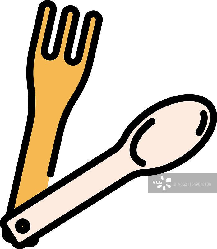 露营勺子和叉子的线条图标，户外餐具图片素材