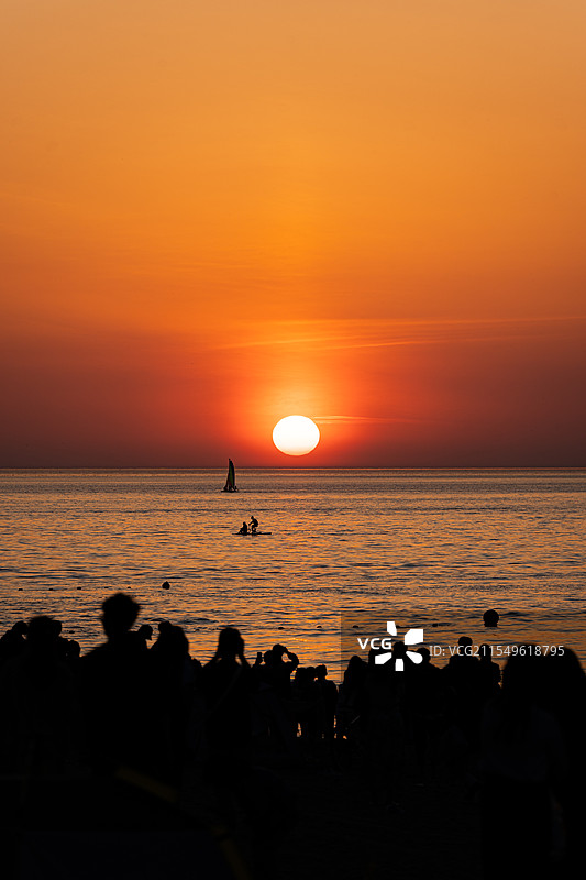 威海国际海水浴场落日图片素材