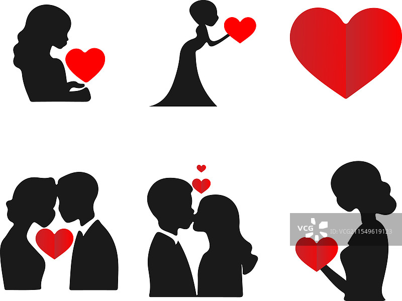 浪漫的情侣剪影与完美的心形图案图片素材